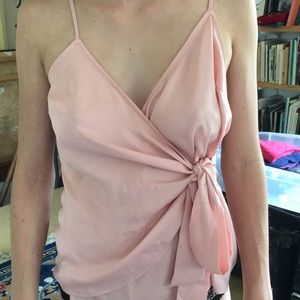 Light pink silky blouse tie front